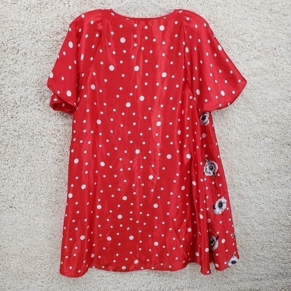 Vintage Beth Michaels women US Medium red white top floral polka dots wrap front - Picture 5 of 9